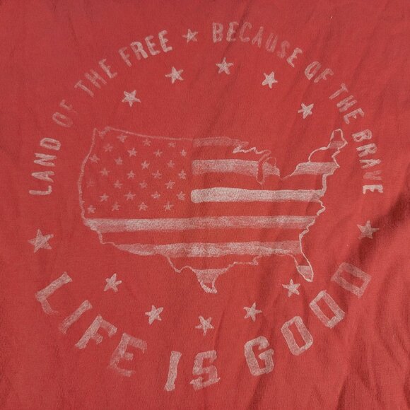 Life Is Good Mens Small Red Shirt Land Of The Free Because Of The Brave Graphic - Picture 3 of 9
